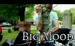 Man Blue Shirt Motorcycle Big Mood