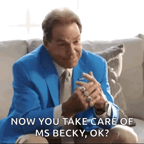 Man Blue Suit Says Take Care Ms Becky