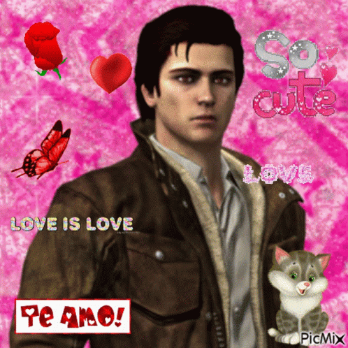 Man Brown Jacket Hearts Flowers Love Is Love