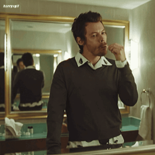 Man Brushing Teeth in Front of Mirror Harryxgif