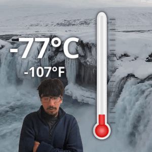 Man By Waterfall With Thermometer 77 Celsius GIF
