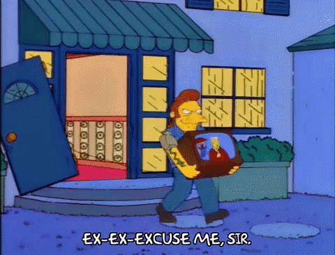 Man Carrying Box Saying Ex-Ex-Excuse Me Sir
