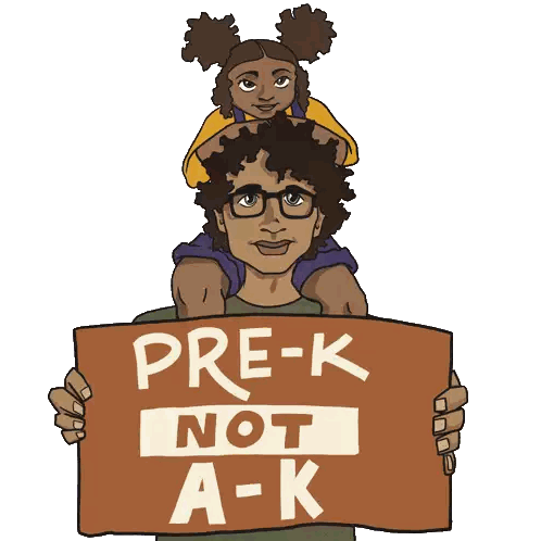 Man Carrying Child Holds Pre-K Sign