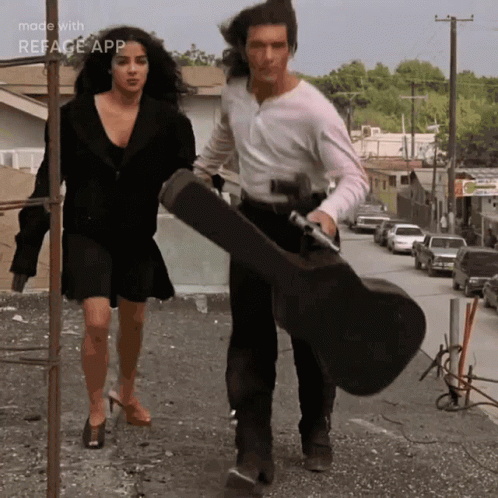 Man Carrying Guitar Case Woman Walking Reface App
