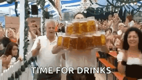 Man Carrying Stack Of Beer Mugs At Beer Festival GIF