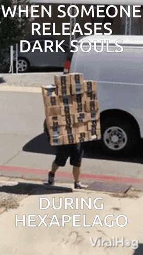 Man Carrying Stack of Boxes When Someone Releases Dark Souls