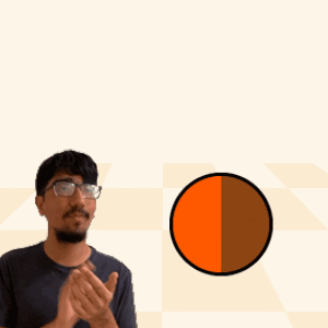 Man Clapping in Front of Fireball Sign
