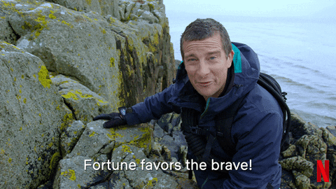Man Climbing Mountain Fortune Favors The Brave GIF