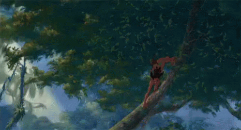 Man Climbing Tree With Leaves Falling GIF