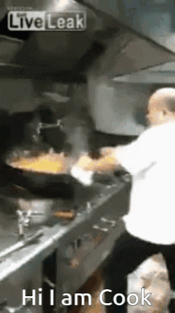 Man Cooking in Kitchen Saying Hi I Am Cook