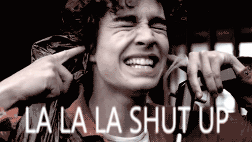 Man Covering Ears Saying La La La Shut Up GIF