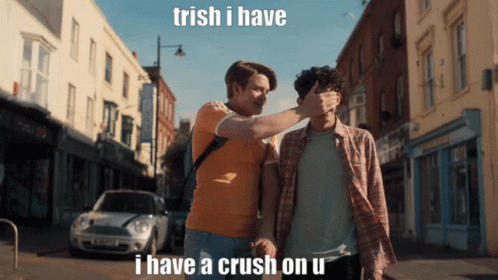 Man Covering Eyes With Caption Trish I Have a Crush