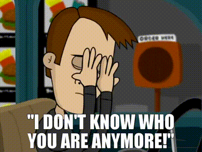 Man Covering Eyes with I Don't Know Who You Are Anymore