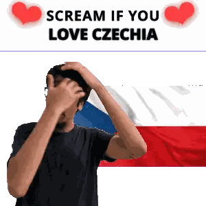 Man Covering Face With Hands Near Czechia Flag