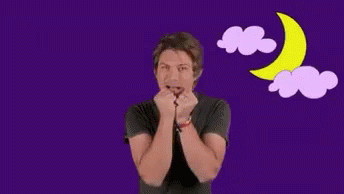 Man Covering Mouth in Front of Purple Clouds and Moon
