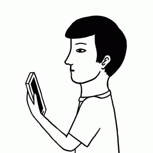 Man Covering Mouth Looking at Phone