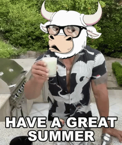 Man Cow Head Drinking Milk Have Great Summer