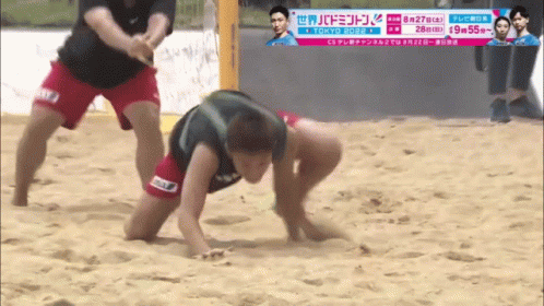 Man Crawling In Beach Wrestling GIF