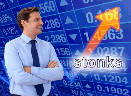 Man Crossed Arms in Front of Stonks Chart