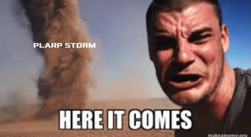 Man Crying In Front Of Tornado Saying Here It Comes GIF