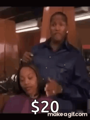 Man Cutting Woman's Hair For $20 GIF