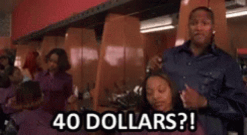 Man Cutting Woman's Hair Says 40 Dollars GIF