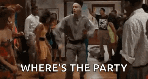 Man Dancing at Party Saying Where's the Party