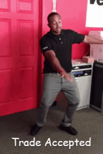 Man Dancing In Front Of Red Door Trade Accepted GIF