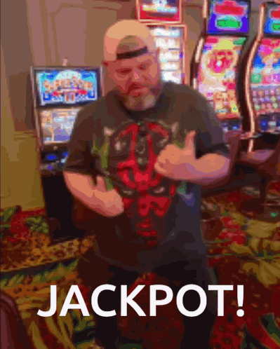 Man Dancing In Front Of Slot Machine Jackpot GIF