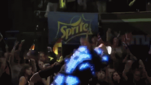 Man Dancing in Front of Sprite Banner