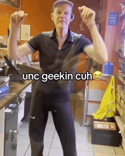 Man Dancing in Kitchen Saying Unc Geekin Cuh