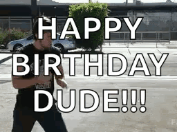 Man Dancing in Parking Lot Saying Happy Birthday Dude