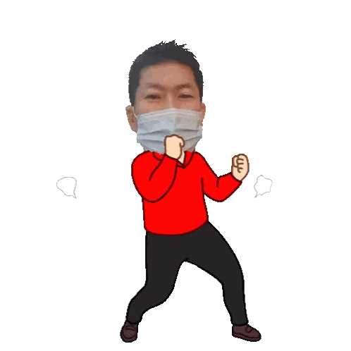 Man Dancing in Red Shirt and Face Mask