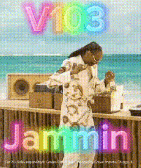 Man Dancing on Beach V103 Jammin Poster