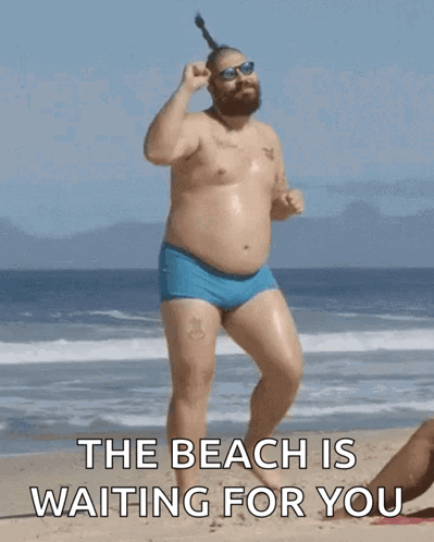 Man Dancing on Beach with Beach Is Waiting For You