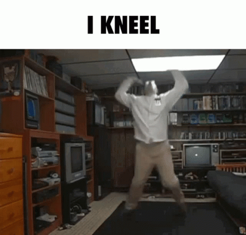 Man Dancing with I Kneel Text