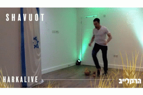 Man Dancing with Shavuot Banner