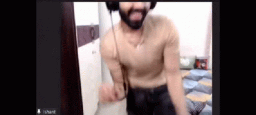 Man Dancing Without Shirt On Video Call GIF