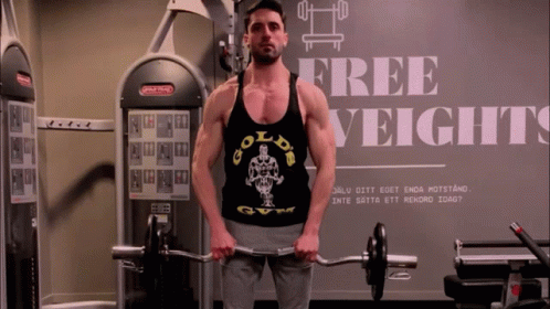 Man Does Upright Row Barbell Row Technique GIF