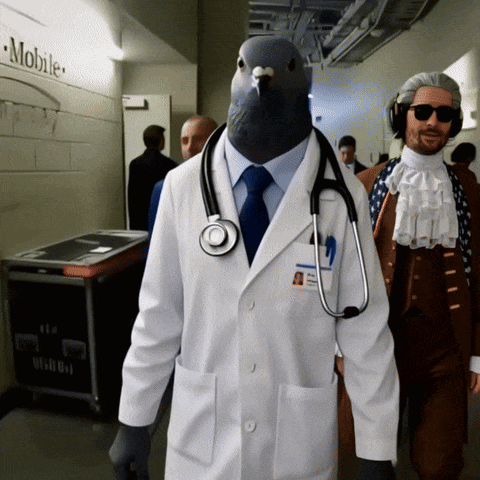 Man Dressed as Doctor With Pigeon Head