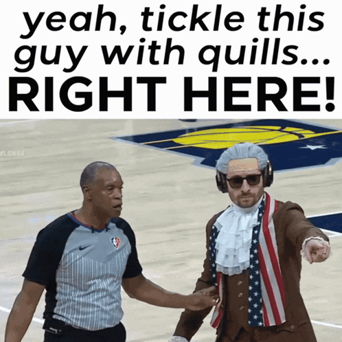 Man Dressed As George Washington Pointing At Referee GIF