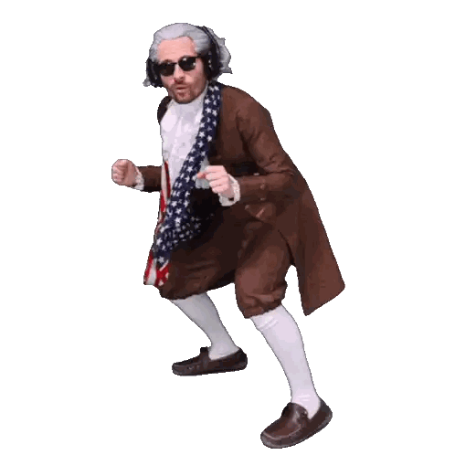 Man Dressed as George Washington Wearing Headphones and Sunglasses