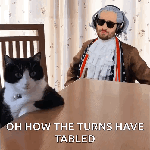 Man Dressed As George Washington With Cat GIF