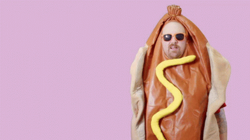 Man Dressed as Hot Dog With Mustard
