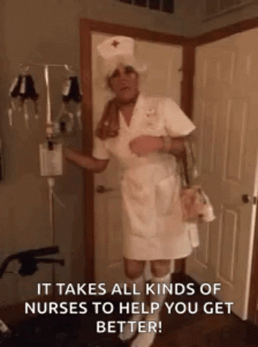 Man Dressed as Nurse Holding Bag