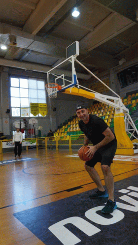 Man Dribbling Basketball Near No Smoking Sign GIF