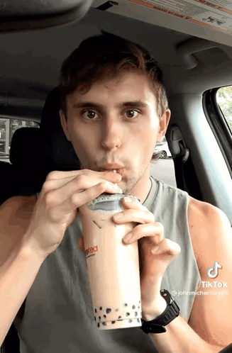 Man Drinking Bubble Tea GIF