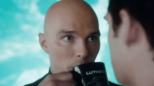 Man Drinking From Black Mug Saying Luthor GIF