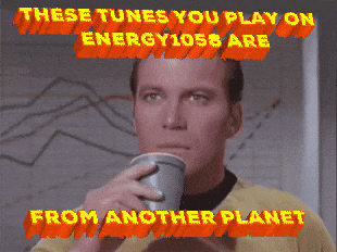 Man Drinking From Cup These Tunes You Play On Energy108 Are From Another Planet GIF