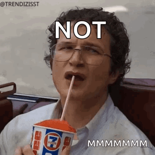 Man Drinking Slushy With Straw Saying Not GIF